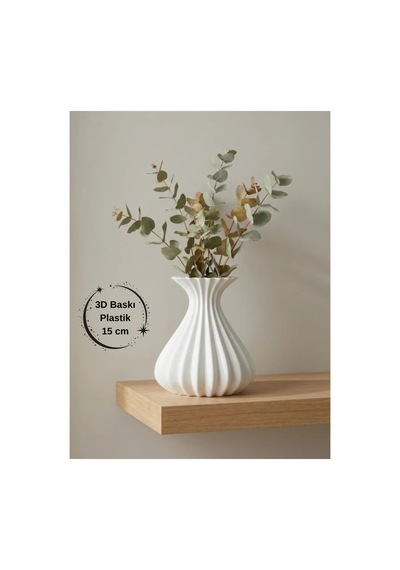 Vazo Modern Estetik 3d Baskı, Dekoratif, Bohem Beyaz -- 15 Cm -- - Beyaz
