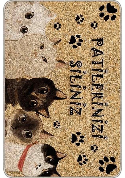 Bej Kedi Temalı Kapı Önü Paspası Kp04n11