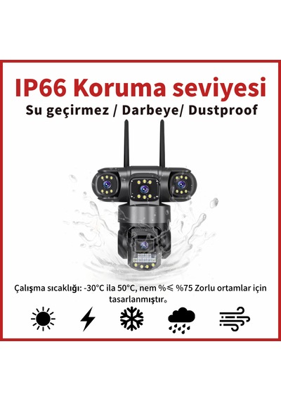 4g 360 Derece Güvenlik Kamerası 3+3+3mp, Gece Görüşlü Hareket Alarmı, Ip66 Koruması