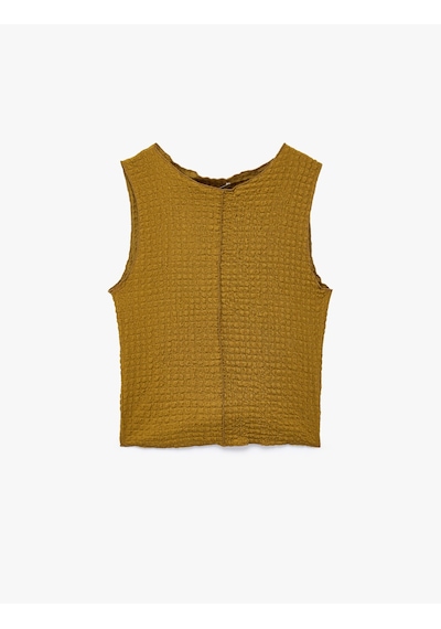 Koton Bürümcük Kumaş Dokulu Slim Fit Bisiklet Yaka Kolsuz Bluz Yeşil 6sak10346ek