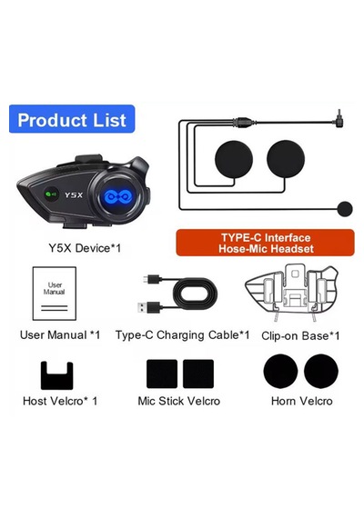 Vothoon Y5-x 1000mah Motosiklet Intercom Mavi - Siyah
