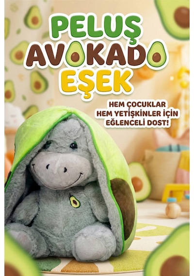 Yumuşacık Sevimli Fermuarlı Avokado Eşek Peluş Oyuncak 27 Cm Çok Renkli