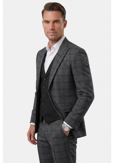 Deepsea Erkek Antrasit Slim Fit Ekose 3 Lü Takım Elbise Siyah Yelekli Kare Desenli Takım 2601589 Deepsea Erkek Antrasit Slim Fit Ekose 3 Lü Takım Elbise Siyah Yelekli Kare Desenli Takım 2601589
