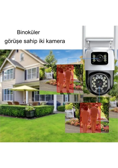 Su Geçirmez Çift Lensli Yapay Zekalı 4k 1080p Kablosuz Gece Gö...