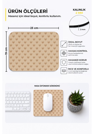 Kahverengi Renkli Kalpli Desenli Ergonomik Mouse Pad, Kaymaz Yüzey İle Ev Ve Ofis Kullanımı