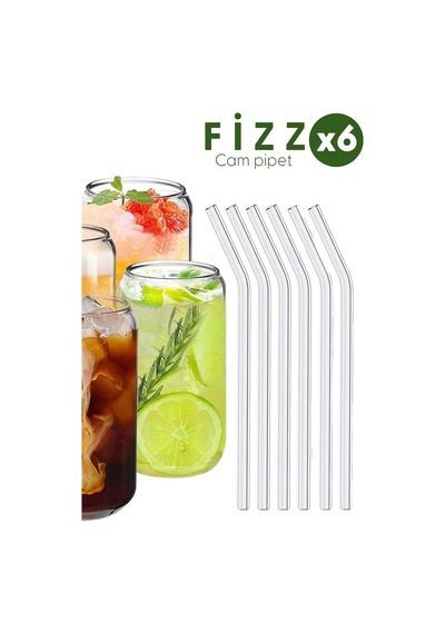 Fizz - 6'lı Borosilikat Cam Eğimli Pipet