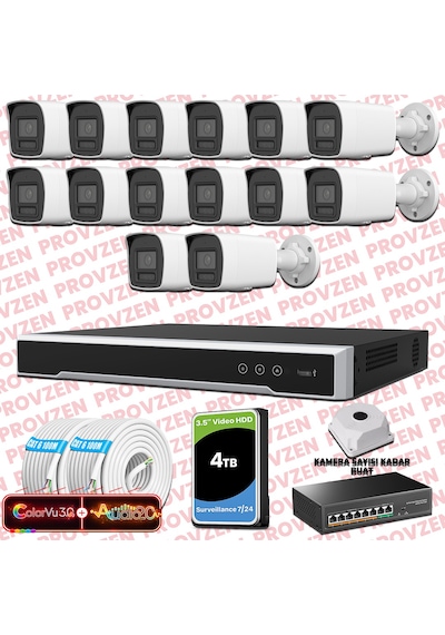 Provzen Hikvision 14 Kameralı 6mp Ip Colorvu 3.0 Güvenlik Sistemi Aı İnsan Araç Algılama Çift Yönlü Ses Ve Işıklı Alarm