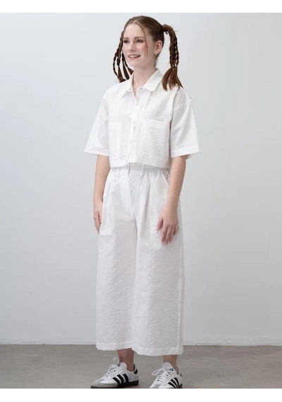 Zekids Kız Çocuk Crop Gömlek Poplin Pantolon Takım-15793 Beyaz