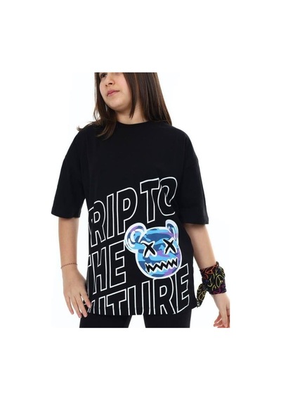Ekkokids Çocuk Trip Baskılı Tshirt-14548 Siyah