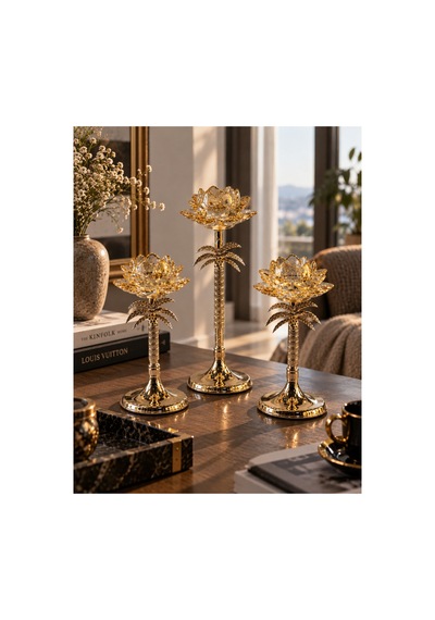 Sleep Nova Gold Kristal Lotus Çiçeği Dekoratif Obje 3 Lü Set