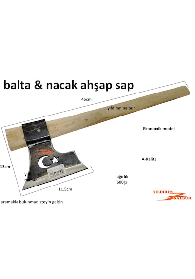 Balta Nacak Ay Yıldızlı Ahşap Saplı Kamp Baltası Odun Kırma Balta