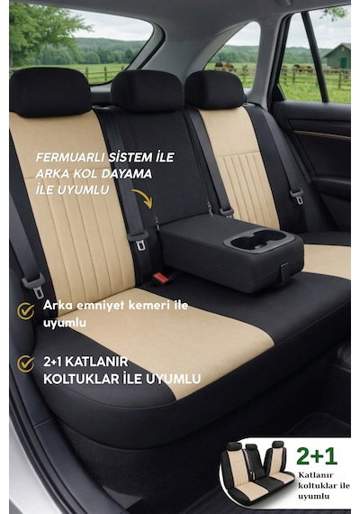Edition Serisi Tay Tüyü Kumaş Universal Oto Koltuk Kılıfı Tam Set Bej