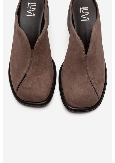 Luvishoes Ardent Vizon Süet Hakiki Deri Önü Kapalı Kadın Kalın Topuklu Terlik