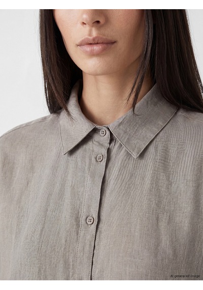 Lcw Everyday Gri Oversize %100 Keten Kadın Gömlek Tunik