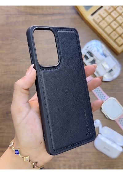 Samsung Galaxy A33 Uyumlu Premium Deri Dokulu Darbelere Karşı Dayanıklı Nazal Silikon Kılıf Siyah