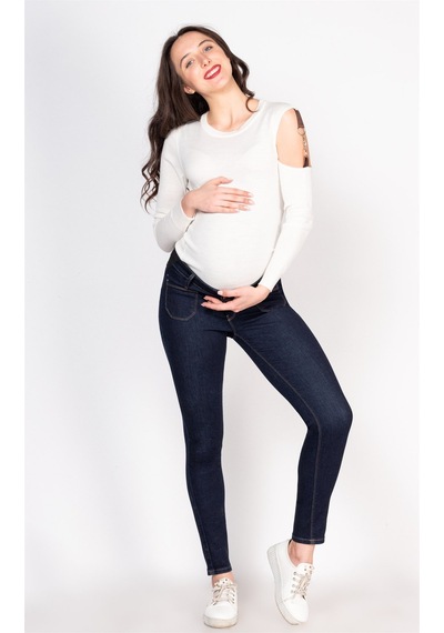 Busa Hamile Beli Lastikli Skinny Kot Pantolon Mavi-mavi