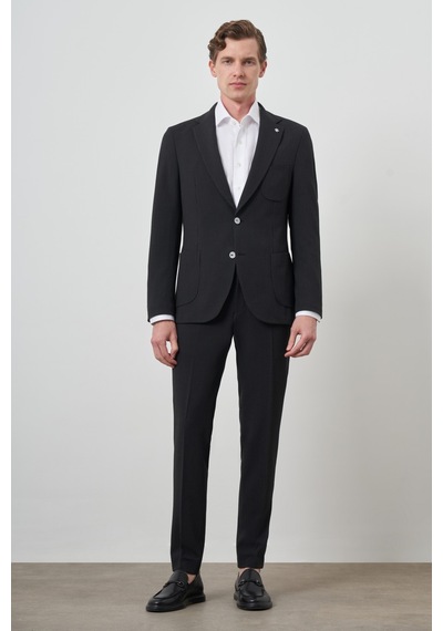Morven Erkek Siyah Trend Çizgili Slim Fit Mono Yaka Takım Elbise 25ms001018001 Siyah