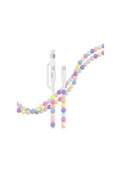 Nb-q301 60w 2 In 1 Type-c , Lightning , Type-c Renkli Boncuklu Akıllı Hızlı Şarj Chipli 1 Metre Şarj Data Kablosu