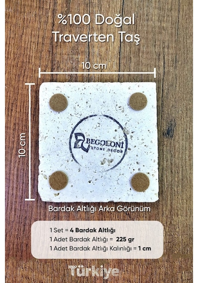 Doğal Taş Bardak Altlığı 10x10x1 Cm Nazar Boncuğu Desenli - Stone Coasters Çok Renkli