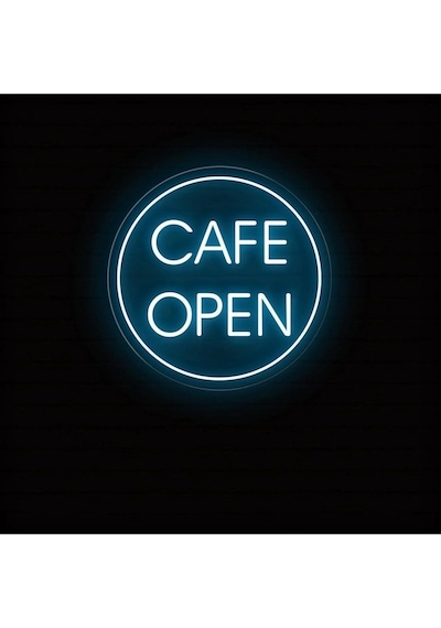 Cafe Open Yazılı Neon Tabela Turkuaz
