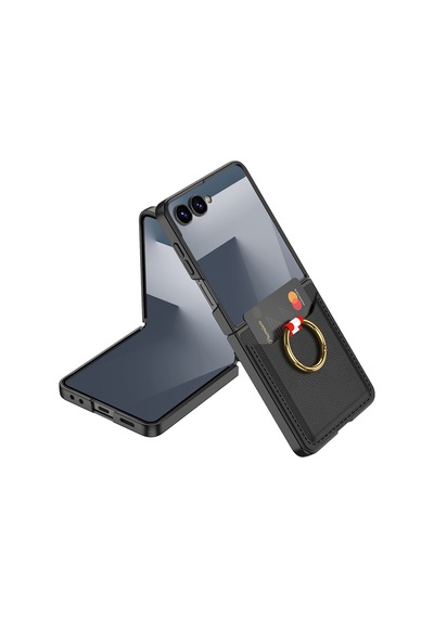 Samsung Uyumlu Galaxy Z Flip 7 Ata Pro Tech Kıpta Yüzüklü Kartlıklı Kılıf Pembe