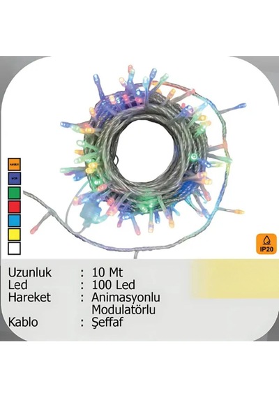 Elektrikhouse Led Peri Işığı Animasyonlu Modulatörlu 10 Metre Çok Renkli
