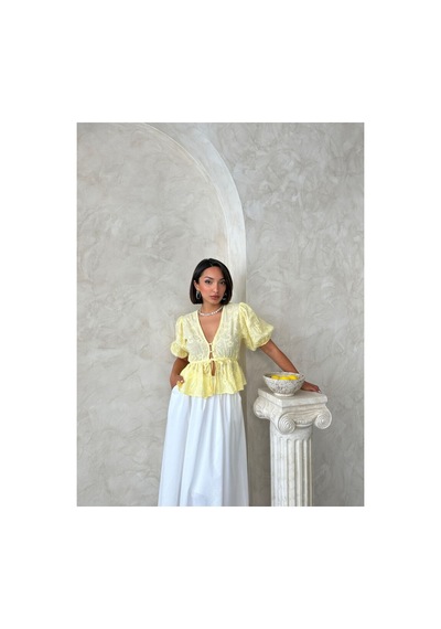 Verymoda Önden Bağlamalı Nakışlı Vual Bluz D2820 Sari