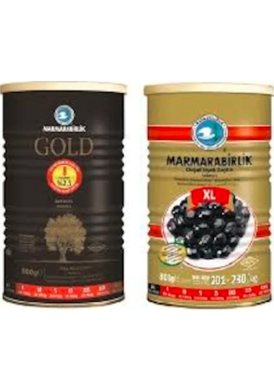 Marmarabirlik Gold XL Siyah Zeytin Teneke 800 G + Salamura 201-230 KB XL Siyah Zeytin Teneke 800 G