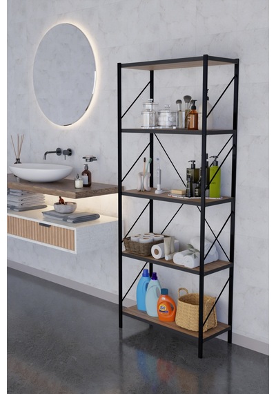 Titan Banyo Rafı Dekoratif Çok Amaçlı Raf Havlu Deterjan Rafı 150x60cm Atlantikçam Kahverengi