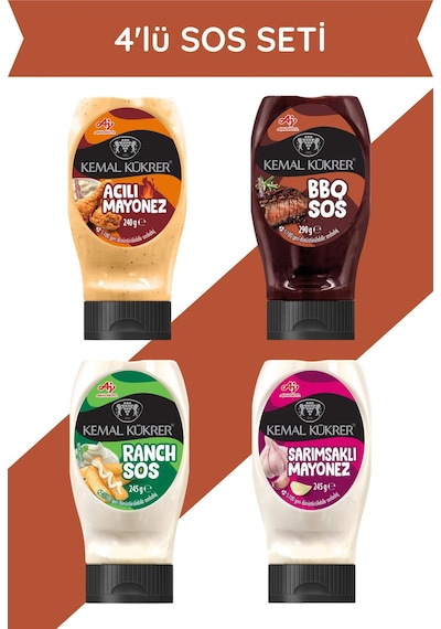 4'lü Sos Seti Barbekü Sos & Ranch Sos & Sarımsaklı Mayonez & Acılı Mayonez