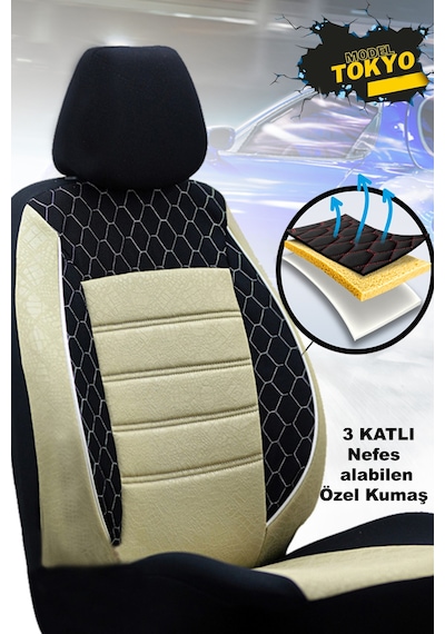 Fiat Strada Uyumlu Bej Oto Koltuk Kılıfı Tam Takım Ön Arka Araç Koltuk Kılıfı Bej