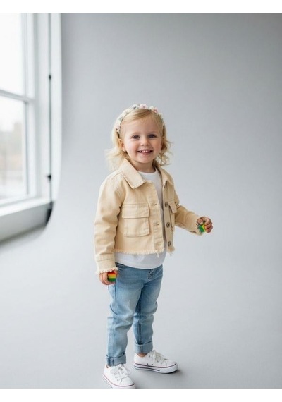 Zekids Kız Çocuk Kot Ceket-15762 Bej