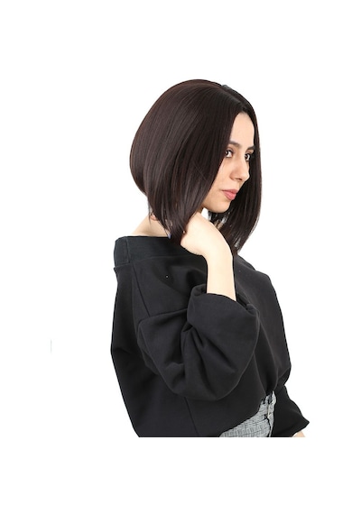 Kahkülsüz Düz Kısa Fiber Sentetik Peruk / Koyu Kahve - Zmff-713783 Renkli