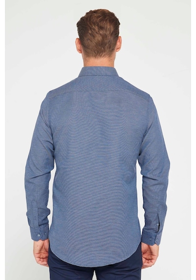 Tudors Slim Fit Uzun Kollu Pamuklu Kolay Ütü Armürlü Erkek Lacivert Gömlek-22225 Lacivert