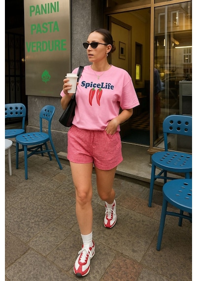 Space Life Baskılı Unisex Tshırt Pembe