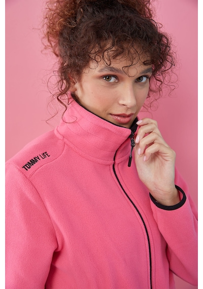 Tommy Life Fuşya Dik Yaka Fermuarlı Rahat Form Kadın Polar Sweatshirt - 97173 Fuşya
