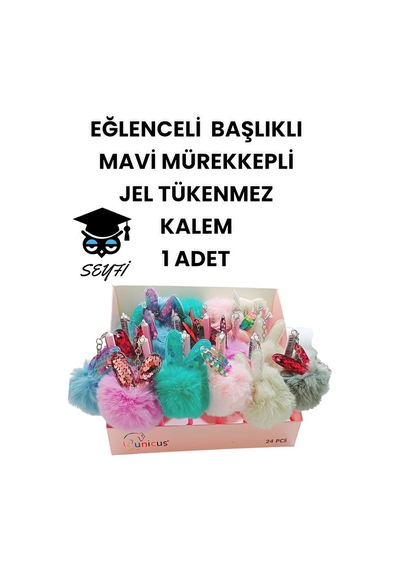Eğlenceli Başlıklı İnce Uçlu Jel Tükenmez Kalem Mavi Mürekkep 17