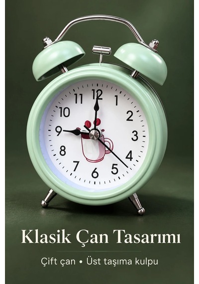 Ers Çift Çanlı Analog Çalar Saat Dekoratif Masa Saati Çok Renkli 02548681