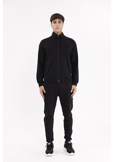 Rowinger Üç Cepli Yaka Detaylı Fermuarlı Rahat Kesim Ribana Manşetli Mevsimlik Sweatshirt Black