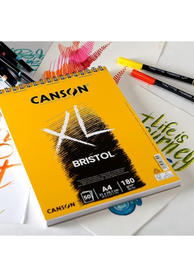 Xl, Bristol Kağıt, Çok Pürüzsüz Kağıt, 180 G/m², Kısa Kenarda Spiral Ciltli Blok, Dın A4 21 X 29,7 Cm, Ekstra Beyaz, 50 Yaprak