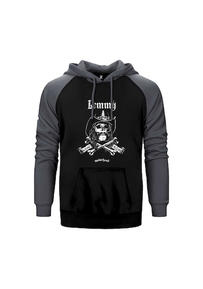 Motörhead Lemmy Kilmister Skull Gri Renk Reglan Kol Kapşonlu Sweatshirt Gri