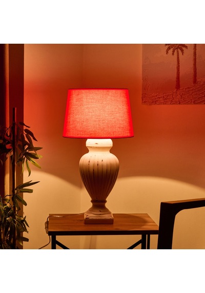 Lighting Apollon Eskitme Büyük Abajur - Kırmızı / Krem - 60 Cm Çok Renkli