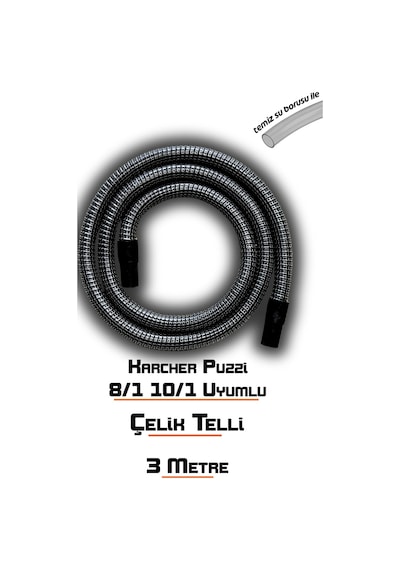 Karcher Puzzi 8/1 10/1 Koltuk Yıkama Makinelerine Uyumlu Çelik Telli Vakum Hortumu