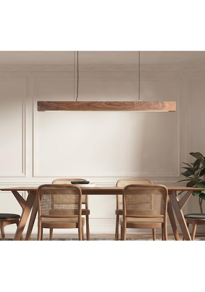 Ferwood Aydınlatma Ferwood 110cm Doğal Ceviz Ahşap Sarkıt Lamba - 4000k Beyaz Led Avize
