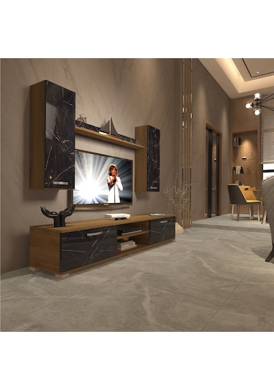 Decoraktiv Eko 7 Mdf Dvd Tv Ünitesi Tv Sehpası Pera - Siyah Mermer
