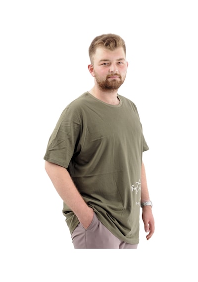 Mode Xl Battal Beden Erkek Pamuklu T-shirt Yumuşak Dokulu Baskılı Belıef U24085 Haki Haki