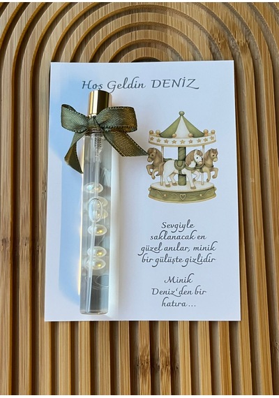 Perivar Kişiye Özel - Yeşil Atlıkarınca Baskılı Kart - Hoş Geldin Bebek Ve Bebek Mevlidi Misafir Hediyeliği