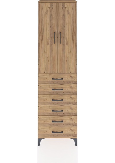 Arges Dolap 3 Raflı 6 Çekmeceli 2 Kapaklı 60x30x221 Çam-çam Çam