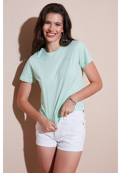 Lela Pamuklu Slim Fit Bisiklet Yaka Minimal Işleme Detaylı Bayan T Shirt 5866398 Mint Lela Pamuklu Slim Fit Bisiklet Yaka Minimal Işleme Detaylı Bayan T Shirt 5866398 Mint