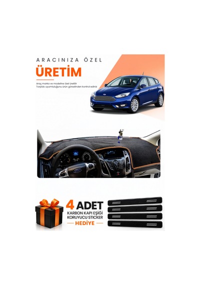 Ford Focus 3.5 Hatchback 2014-2018 Uyumlu Torpido Koruma Örtüsü Oto Kılıfı - Siyah Kahverengi